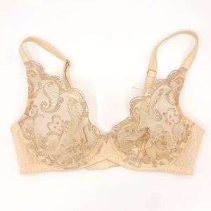 Soma Cream & Silver Lace Night Shimmer Unlined Plunge Bra